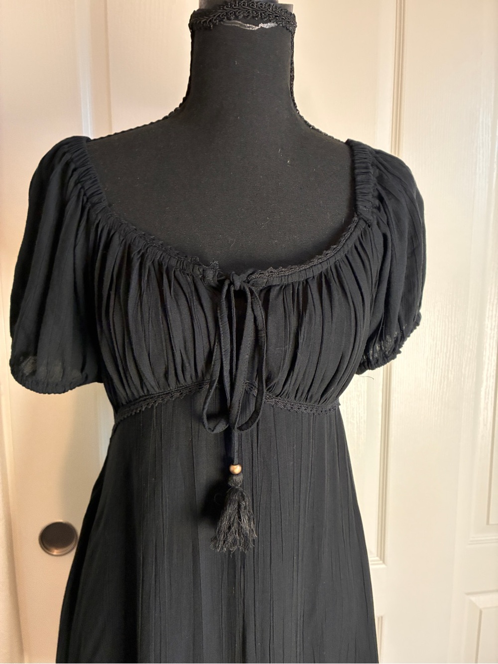 Angie Black Puff-Sleeve Peasant Dress